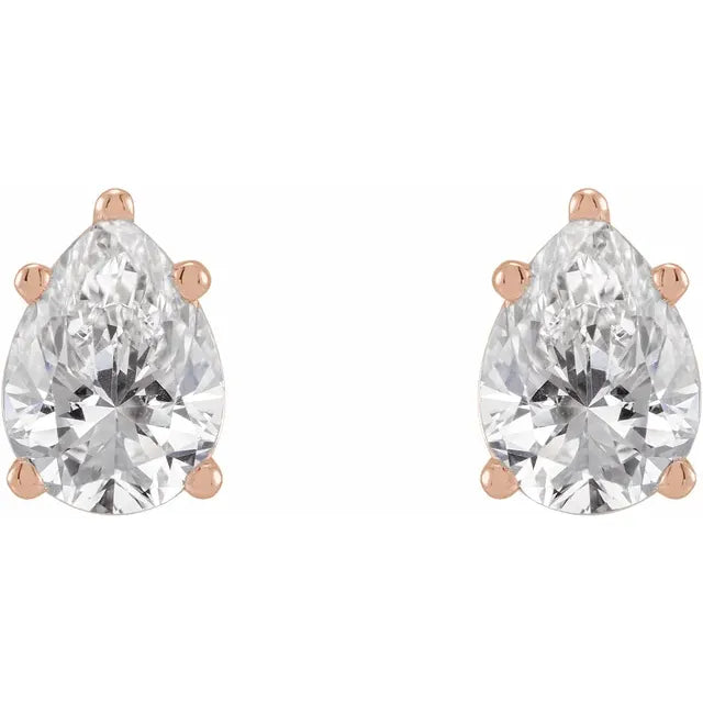 14K Pear Diamond Solitaire Stud Earrings