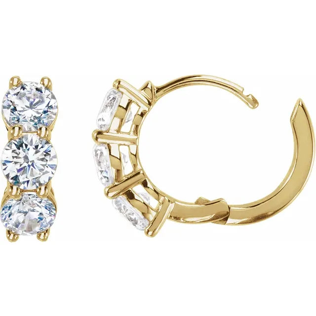 14K 3 Diamond Hoop Earring