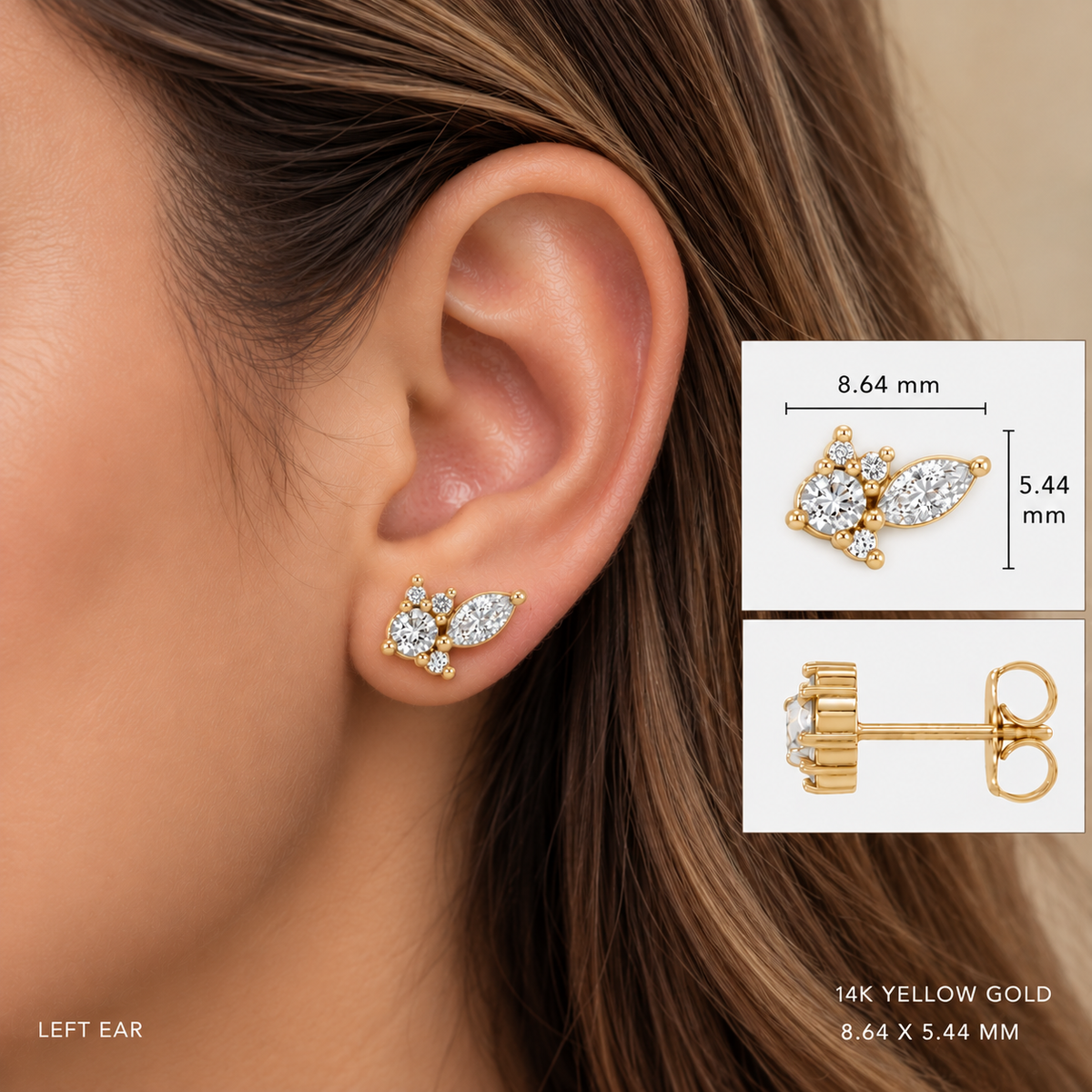 14K Marquise Cluster Diamond Earring