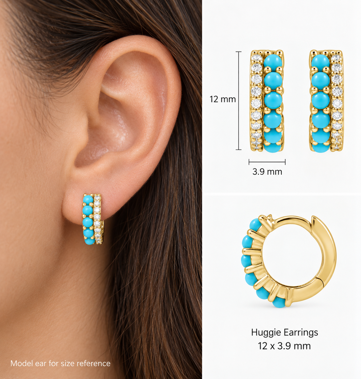 14K Cabochon Huggies Hoop Earrings