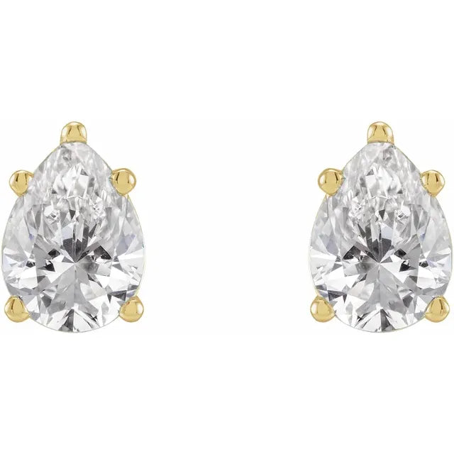 14K Pear Diamond Solitaire Stud Earrings