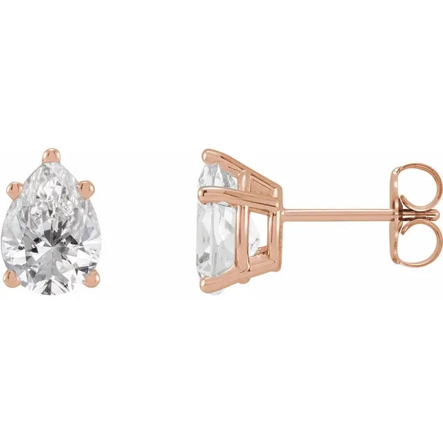 14K Pear Diamond Solitaire Stud Earrings
