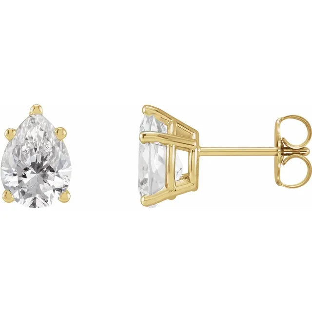 14K Pear Diamond Solitaire Stud Earrings