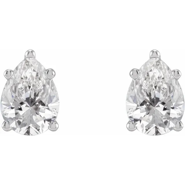 14K Pear Diamond Solitaire Stud Earrings
