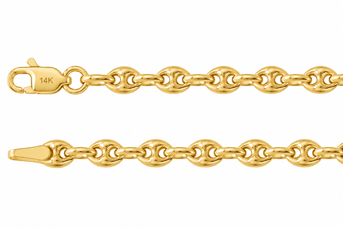 14K Yellow Gold Hollow Puffed Anchor Chain