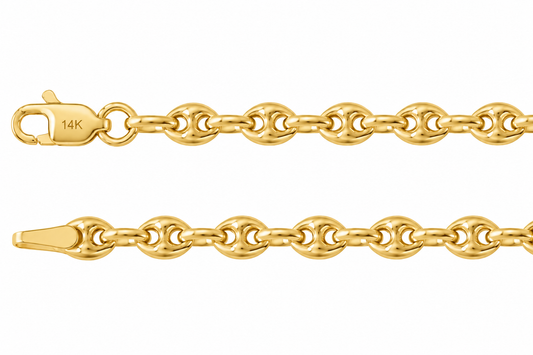14K Yellow Gold Hollow Puffed Anchor Chain