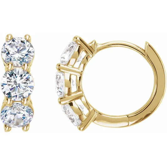 14K 3 Diamond Hoop Earring