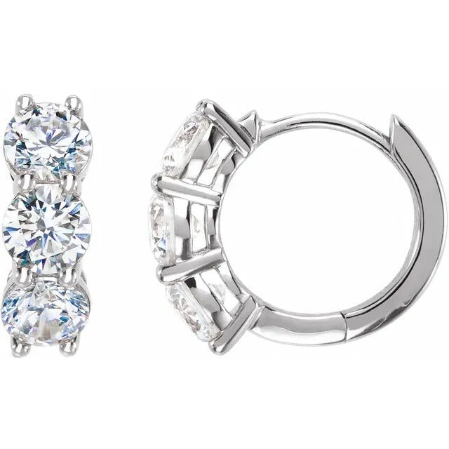 14K 3 Diamond Hoop Earring