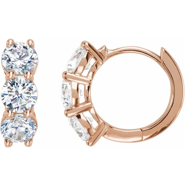 14K 3 Diamond Hoop Earring