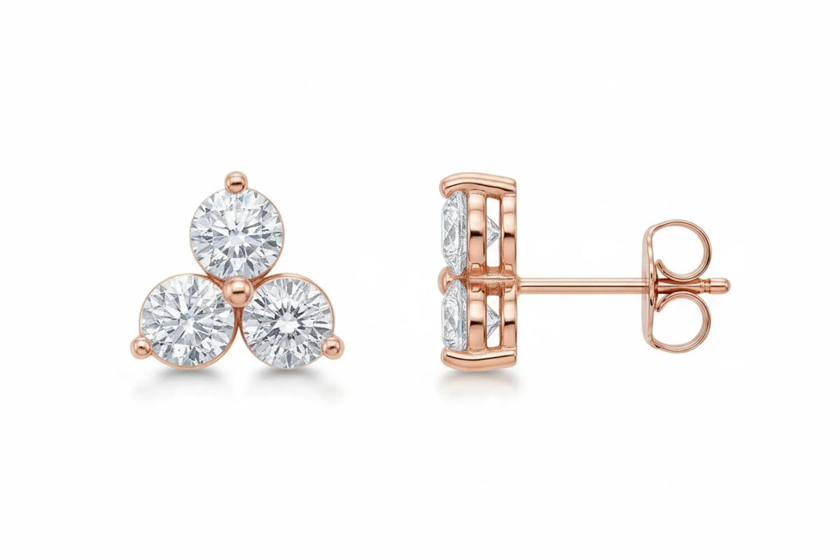 14K Trio Round Stud Earrings