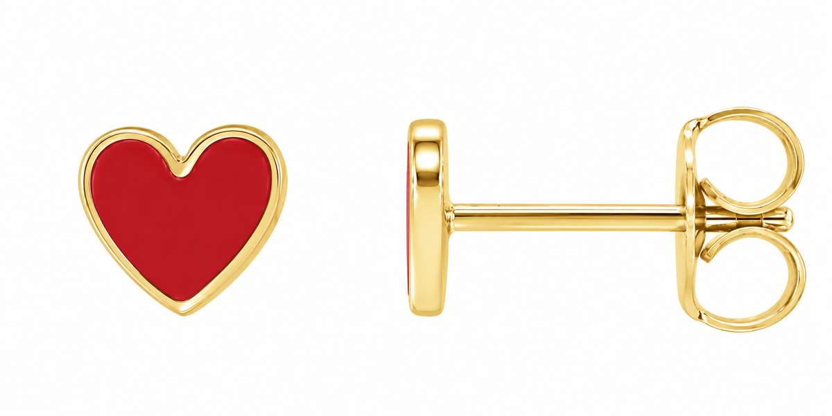 14K Red Enamel Heart Earrings
