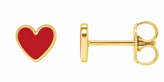 14K Red Enamel Heart Earrings