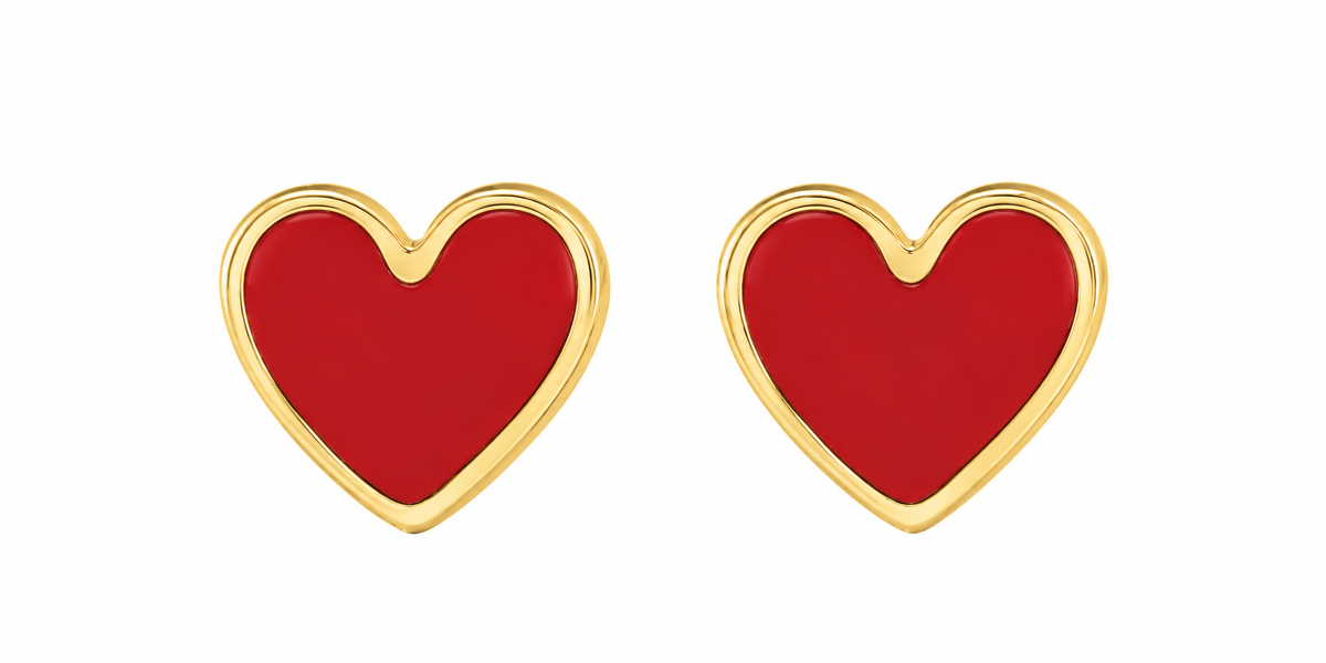 14K Red Enamel Heart Earrings