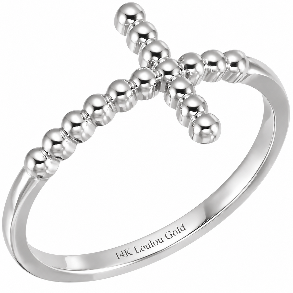 14K Gold Beaded Cross Ring