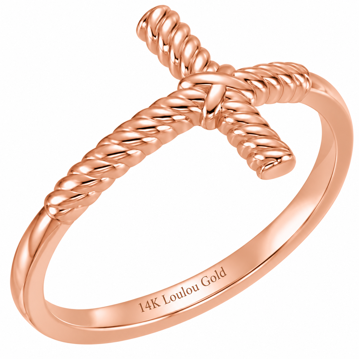 14K Gold Rope Cross Ring