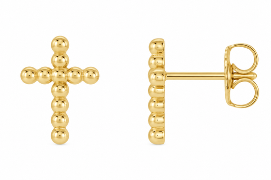14K Beaded Cross Earrings