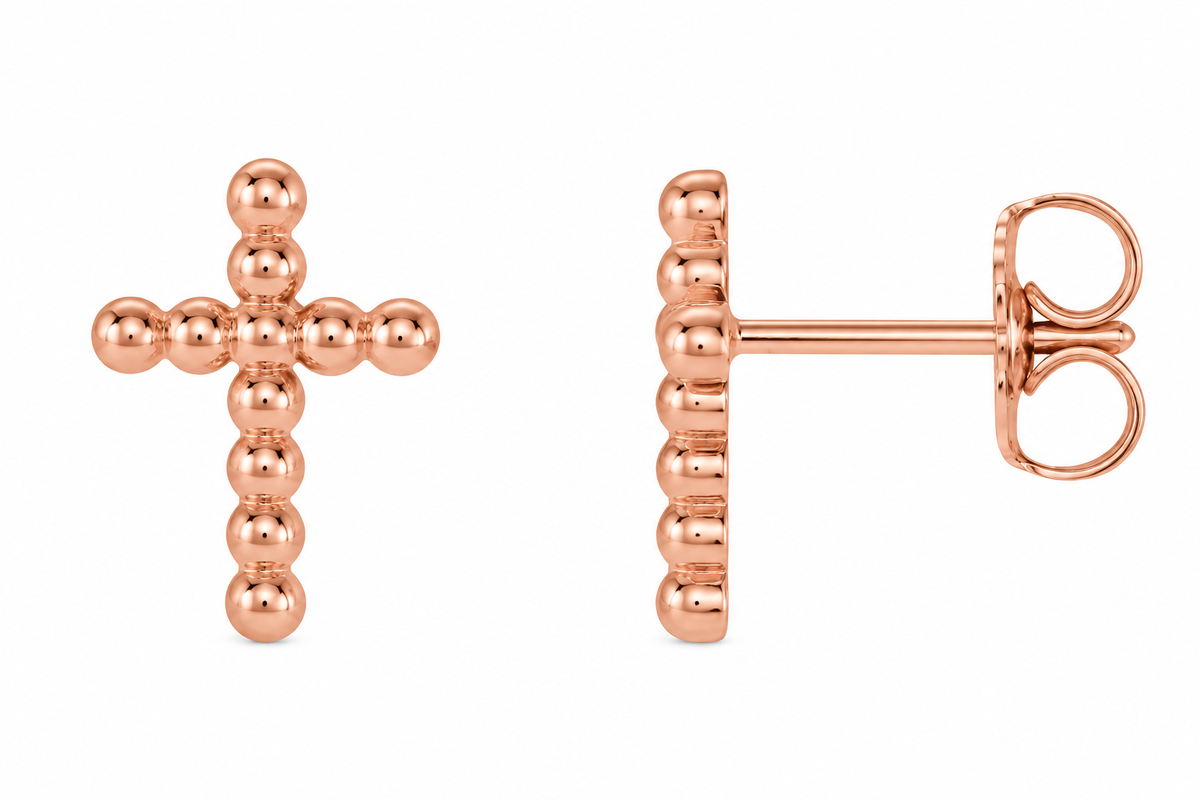 14K Beaded Cross Earrings