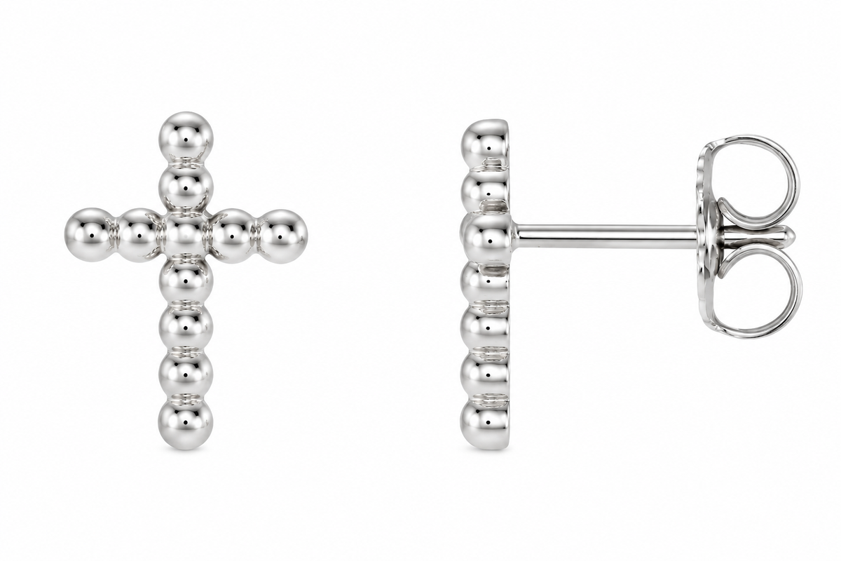14K Beaded Cross Earrings