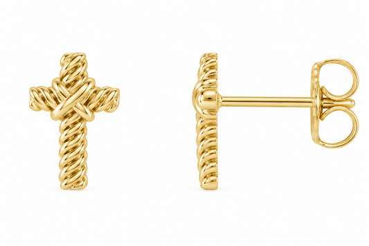 14K Gold Rope Cross Earring