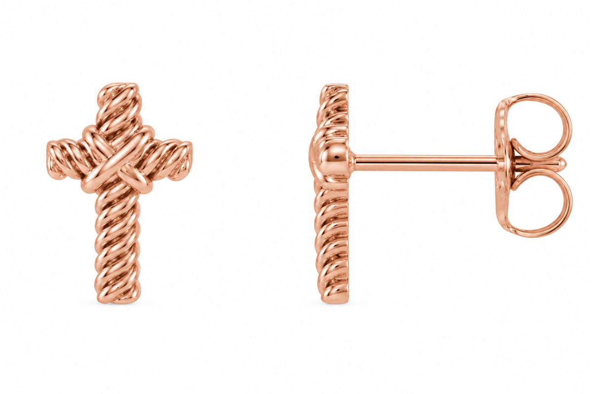 14K Gold Rope Cross Earring
