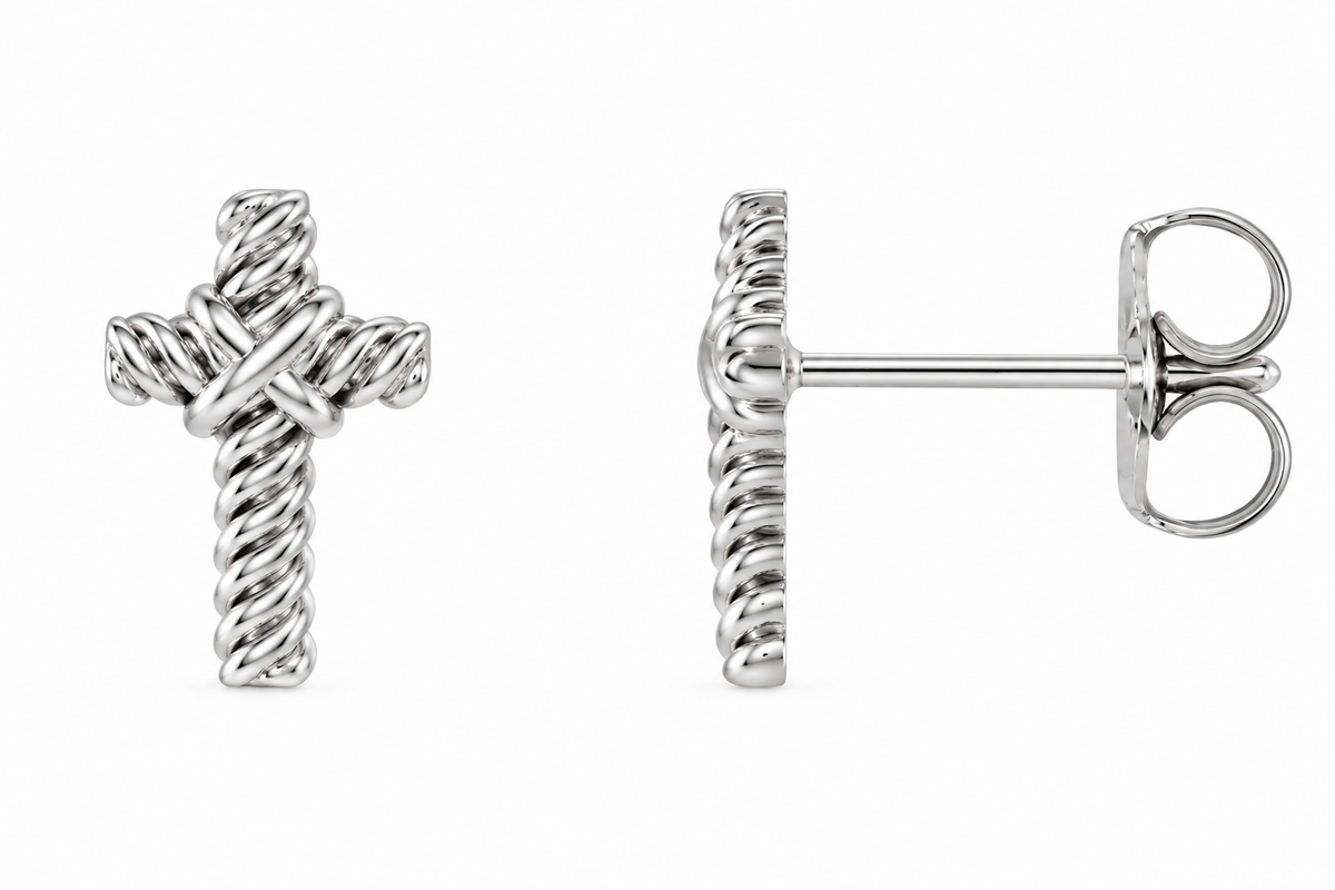 14K Gold Rope Cross Earring