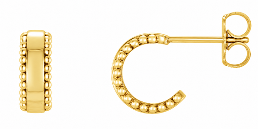 14K Gold Beaded Hoop Earring