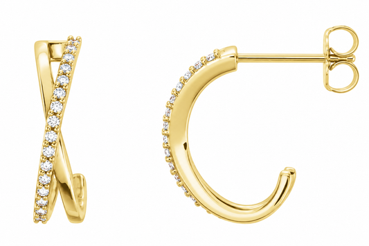 14K Gold Criss-Cross J Hoop Diamond Earrings