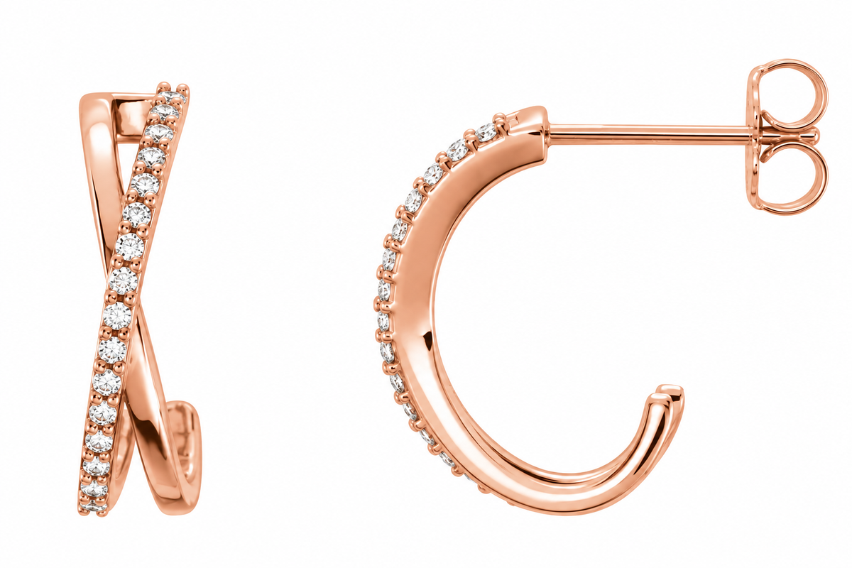 14K Gold Criss-Cross J Hoop Diamond Earrings