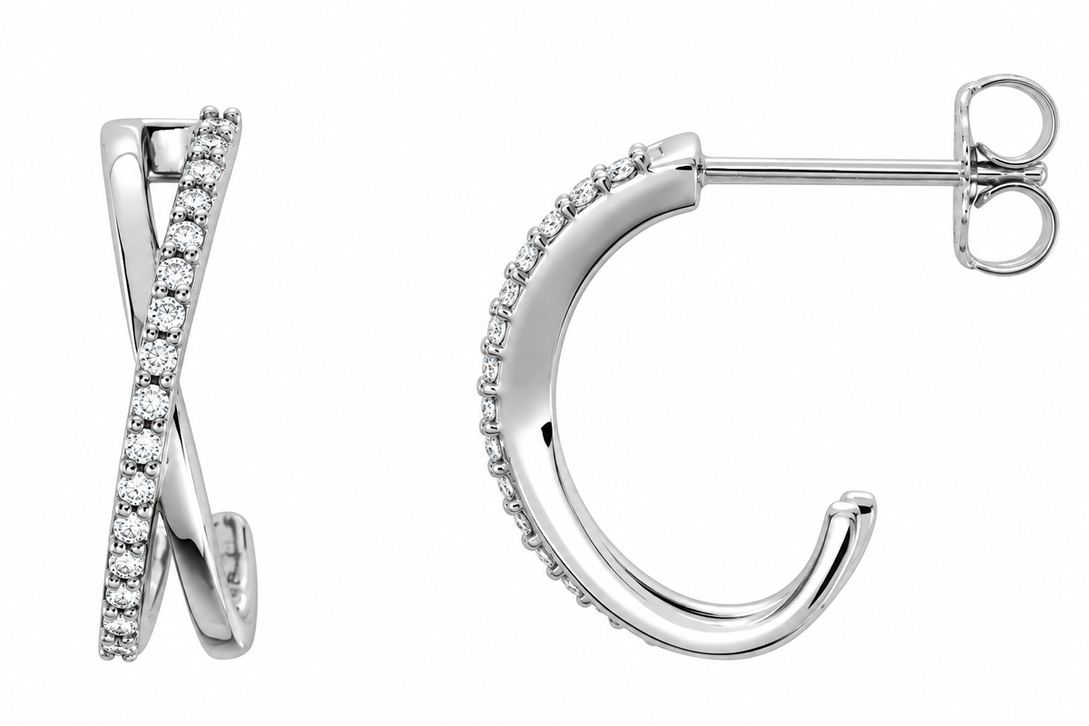 14K Gold Criss-Cross J Hoop Diamond Earrings