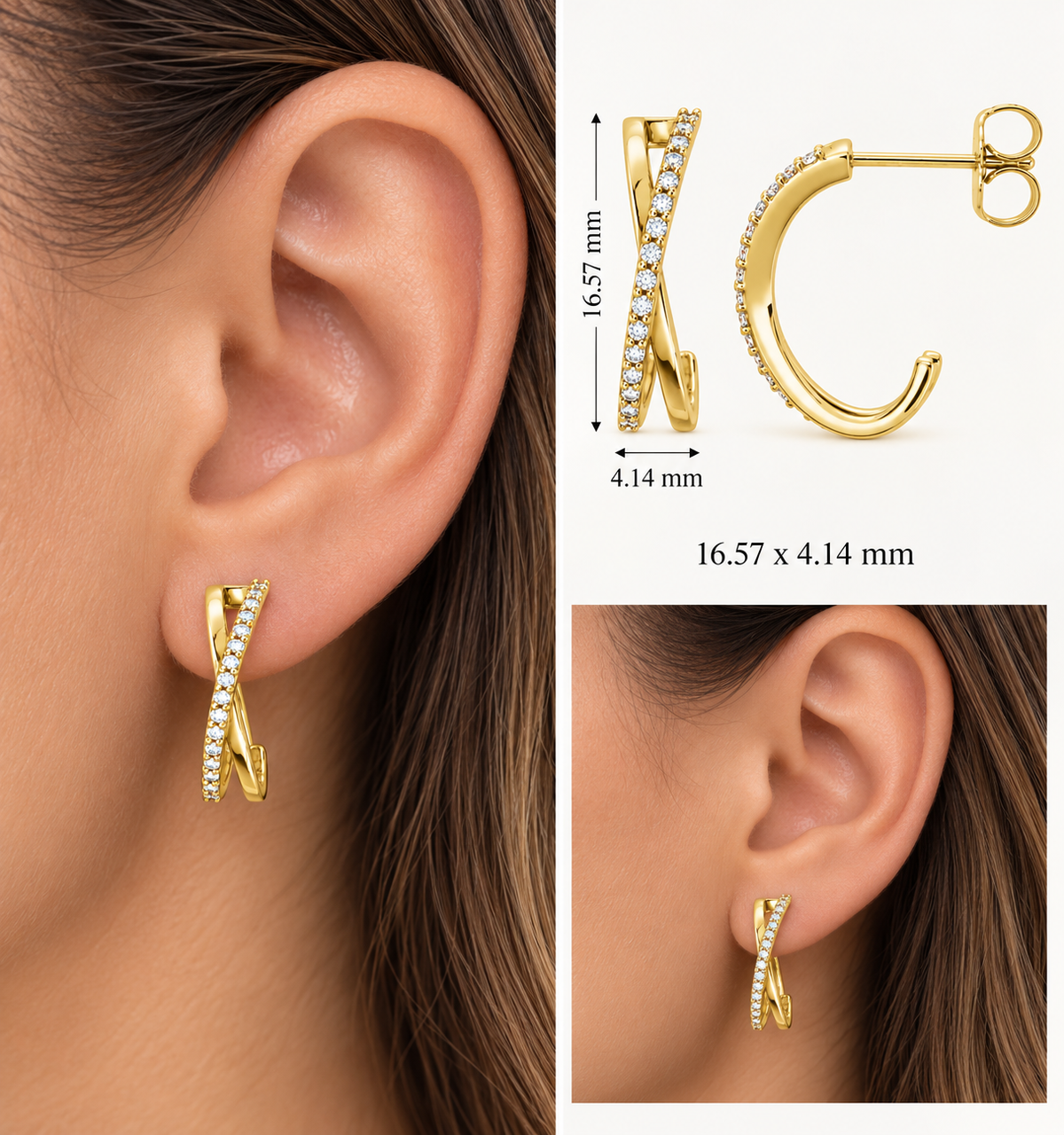14K Gold Criss-Cross J Hoop Diamond Earrings