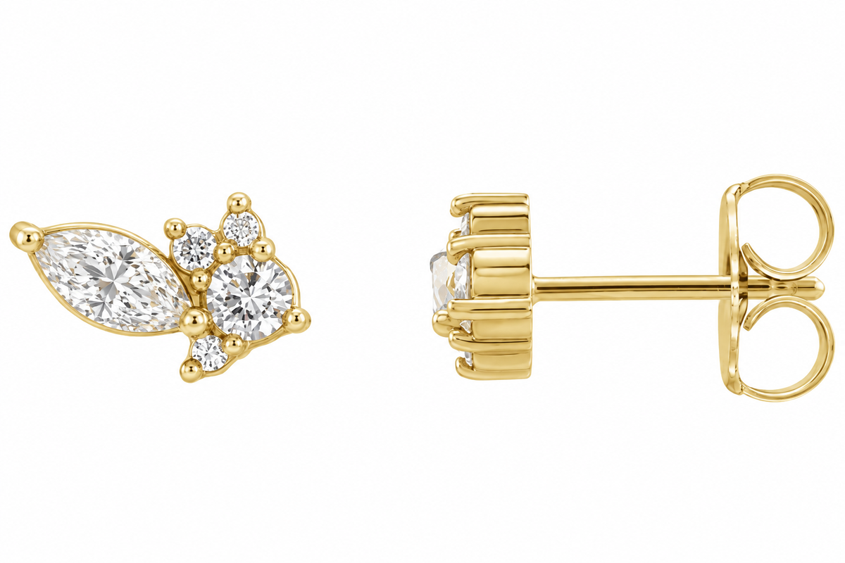 14K Marquise Cluster Diamond Earring