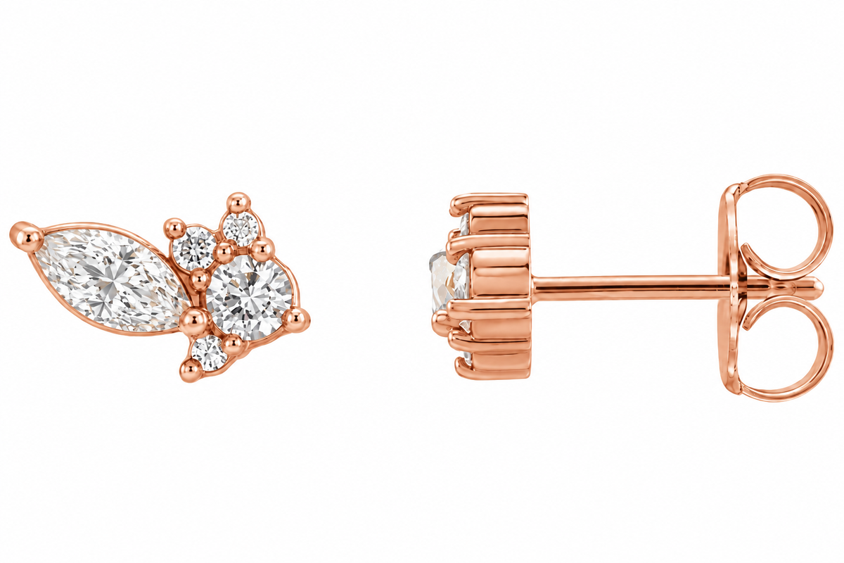 14K Marquise Cluster Diamond Earring