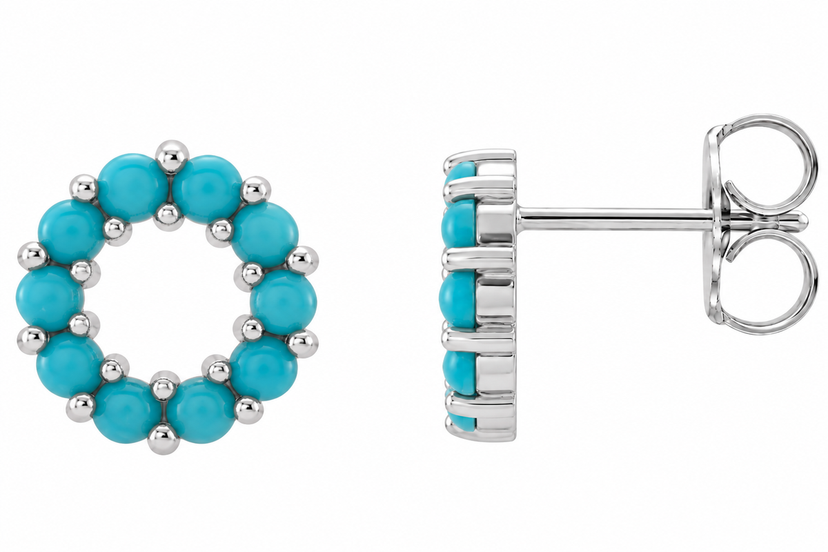 14K Round Cabochon Turquoise Earring