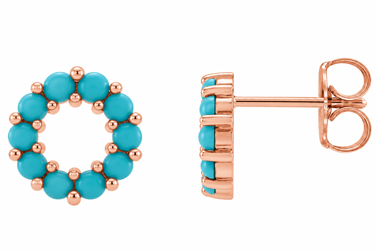 14K Round Cabochon Turquoise Earring