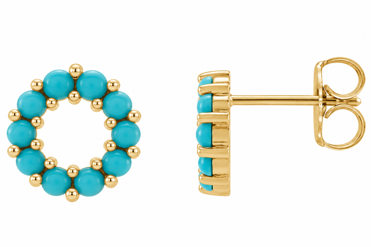 14K Round Cabochon Turquoise Earring