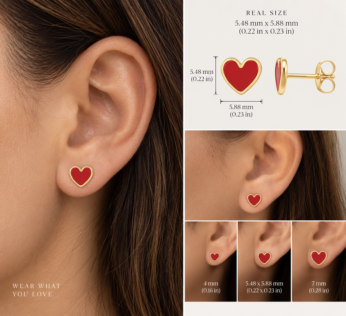 14K Red Enamel Heart Earrings