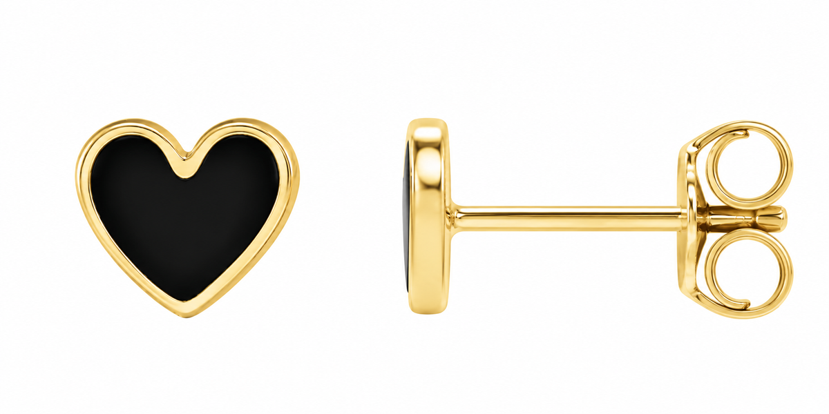 14K Red Enamel Heart Earrings