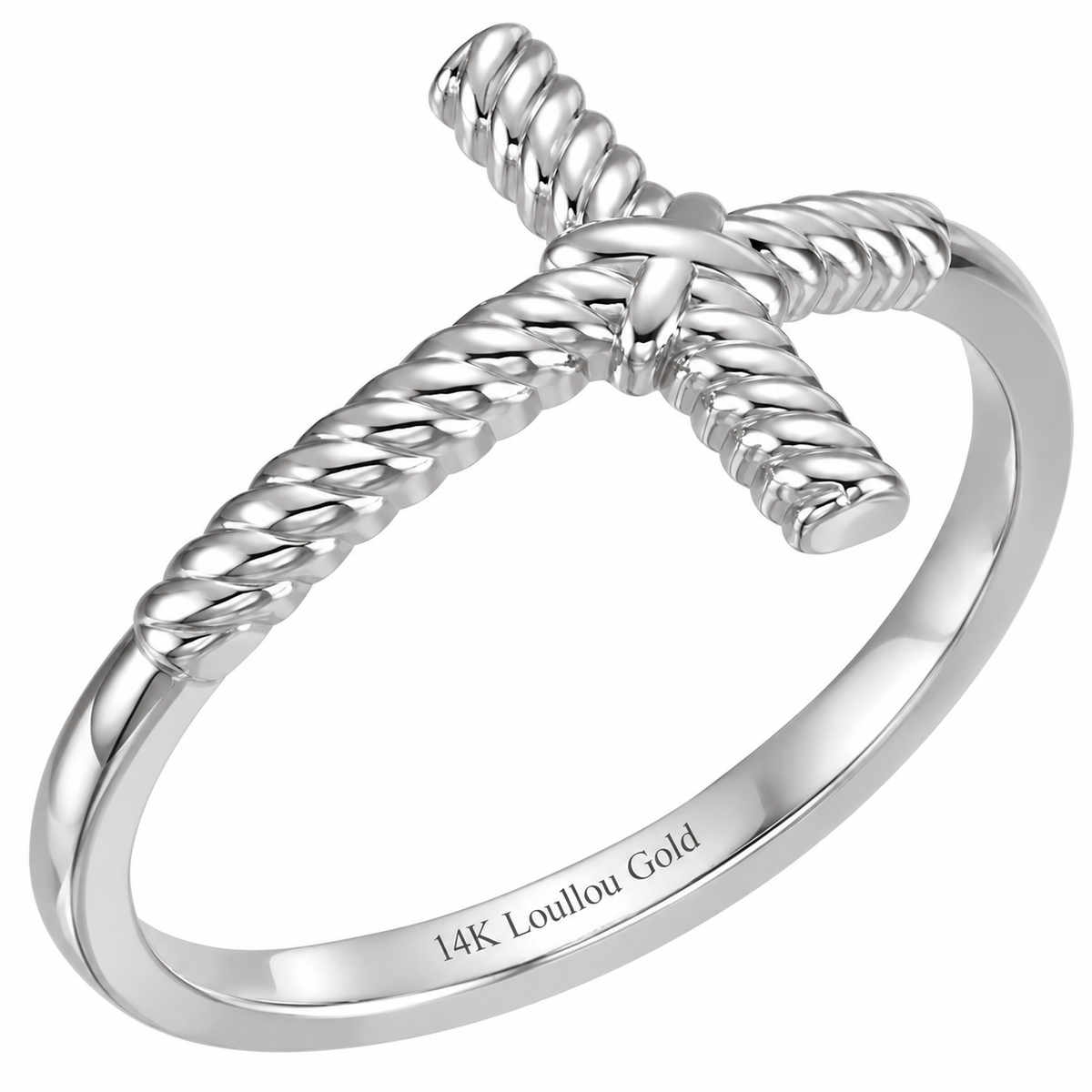14K Gold Rope Cross Ring
