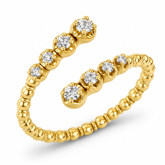 14K Beaded Bypass Ring
