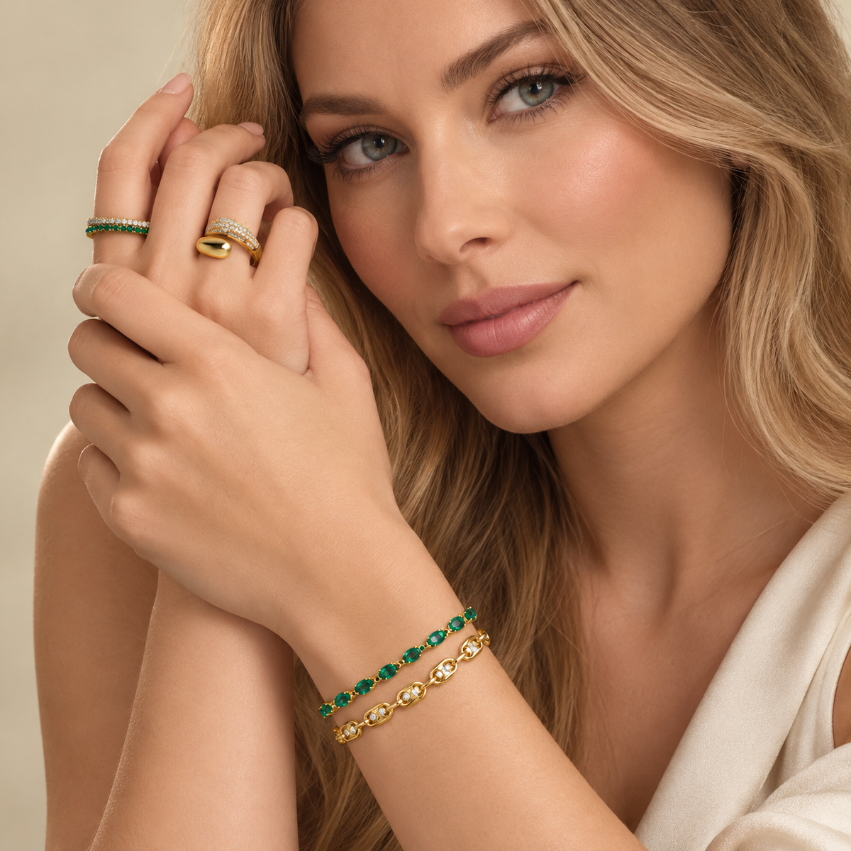 14K Yellow Gold Oval Sapphire Tennis Bracelet