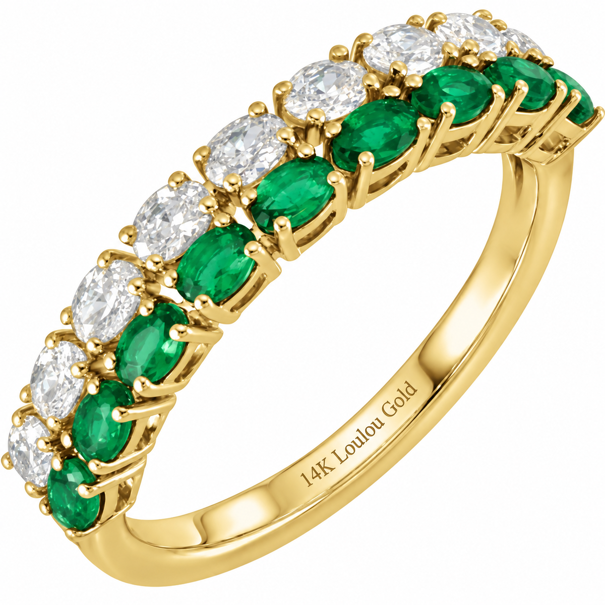 14K Duet Emerald & Diamond Oval Ring