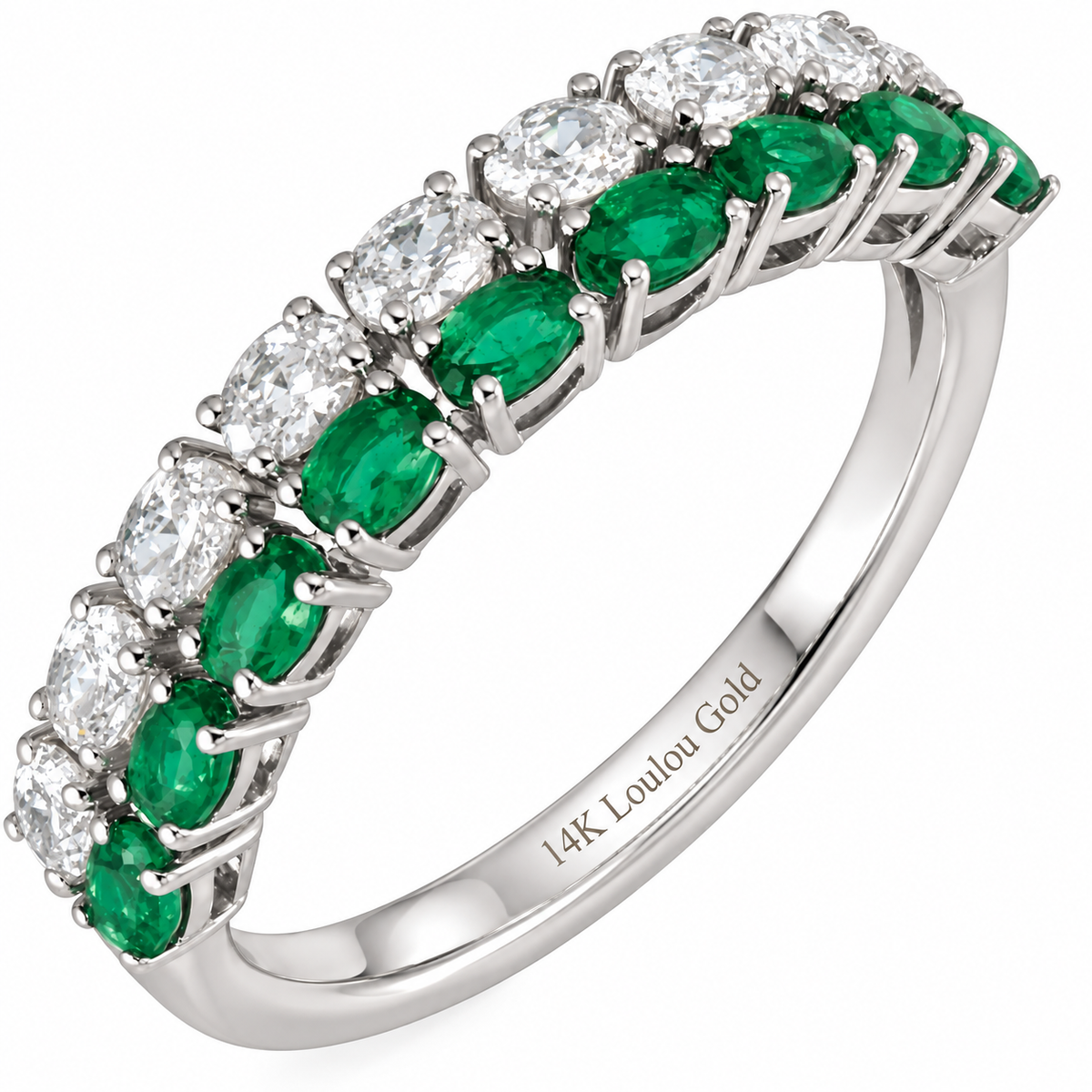 14K Duet Emerald & Diamond Oval Ring