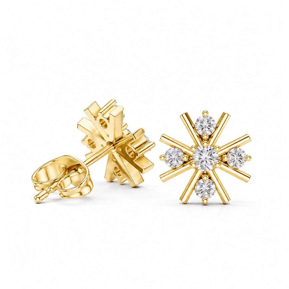 14K Snowflake Diamond Stud Earring