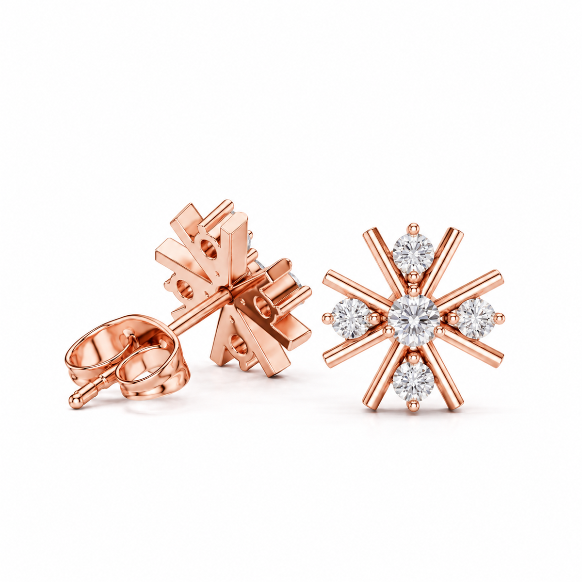 14K Snowflake Diamond Stud Earring