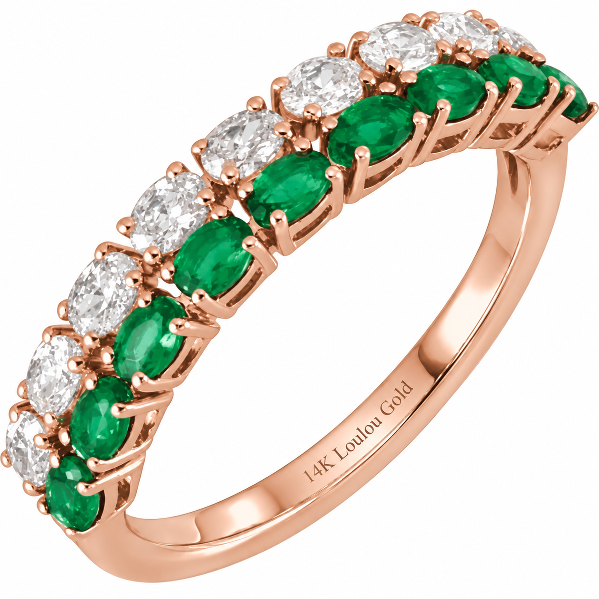 14K Duet Emerald & Diamond Oval Ring
