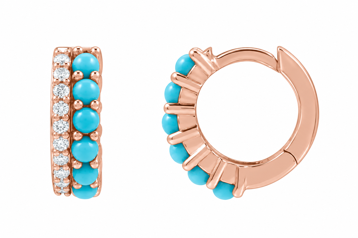 14K Cabochon Huggies Hoop Earrings