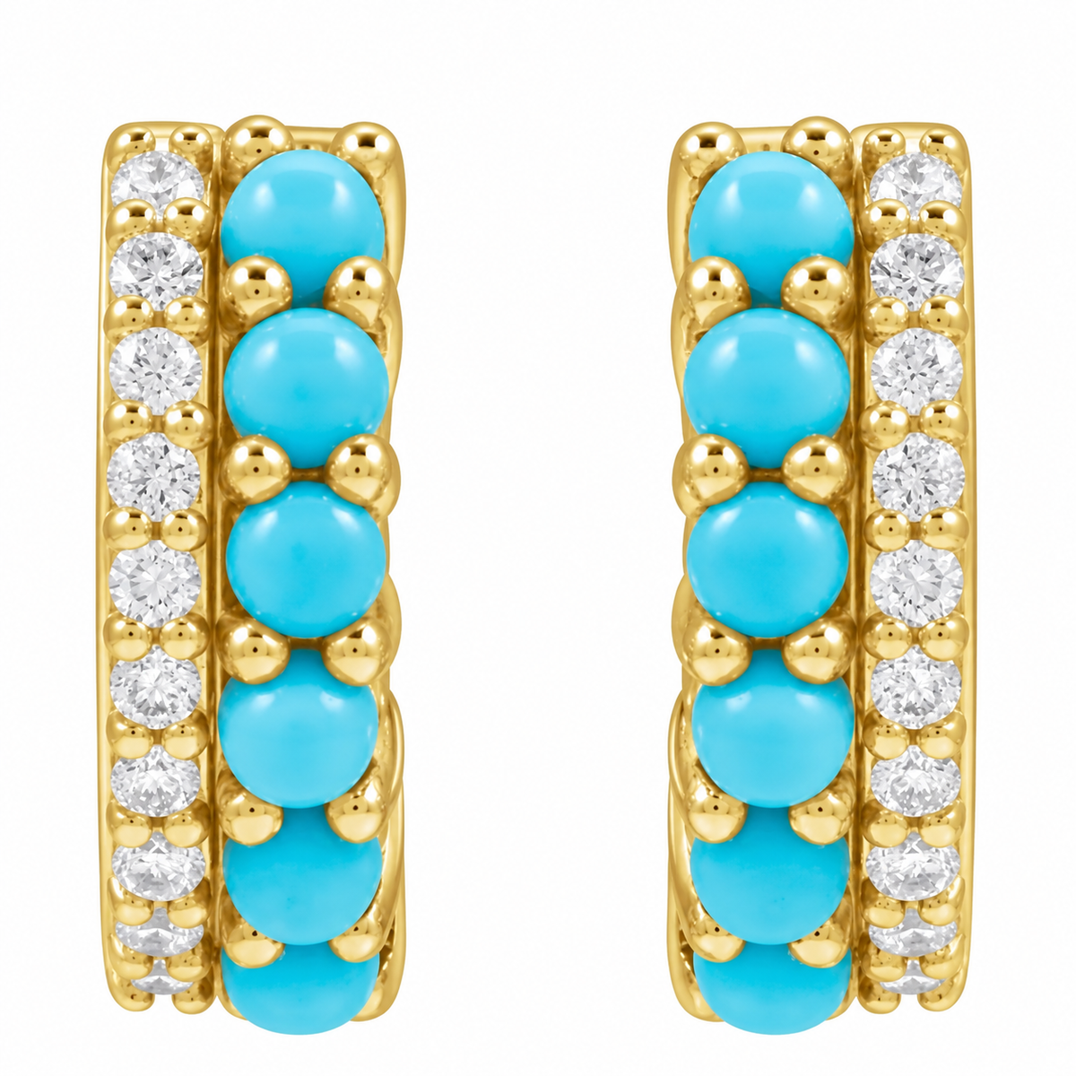 14K Cabochon Huggies Hoop Earrings