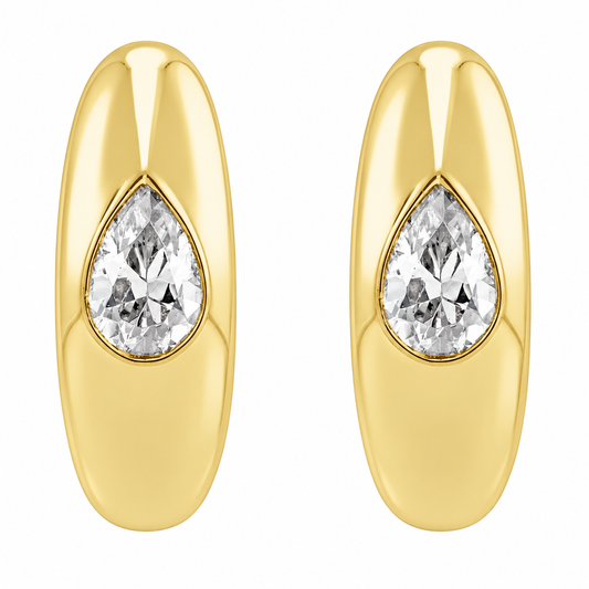 14K Pear Diamond Hoop Earrings
