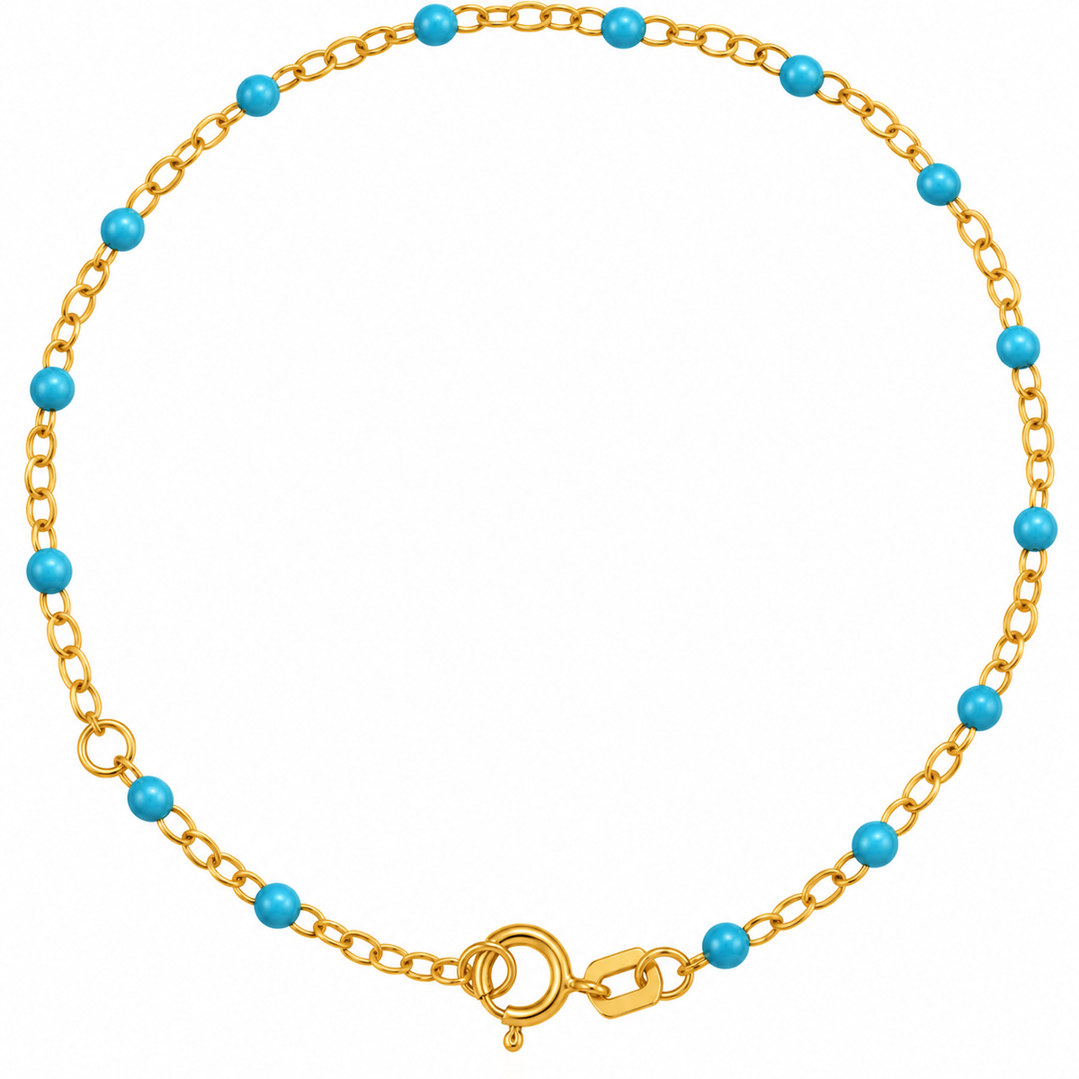 14K Adjustable Turquoise  Bead Chain Bracelet