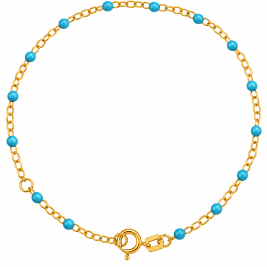 14K Adjustable Turquoise  Bead Chain Bracelet